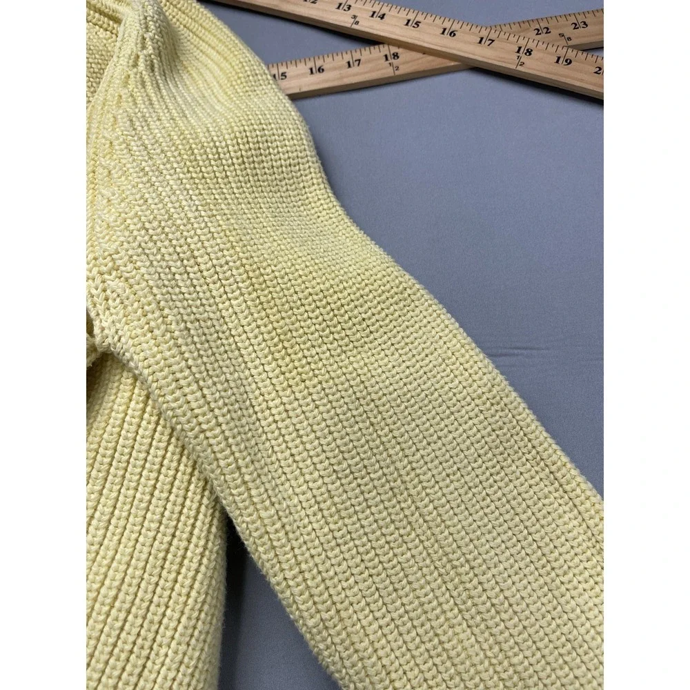 Lands End Mens Sweater Large Fisherman Cotton Rib Knit Crew Neck Yellow Vintage‎